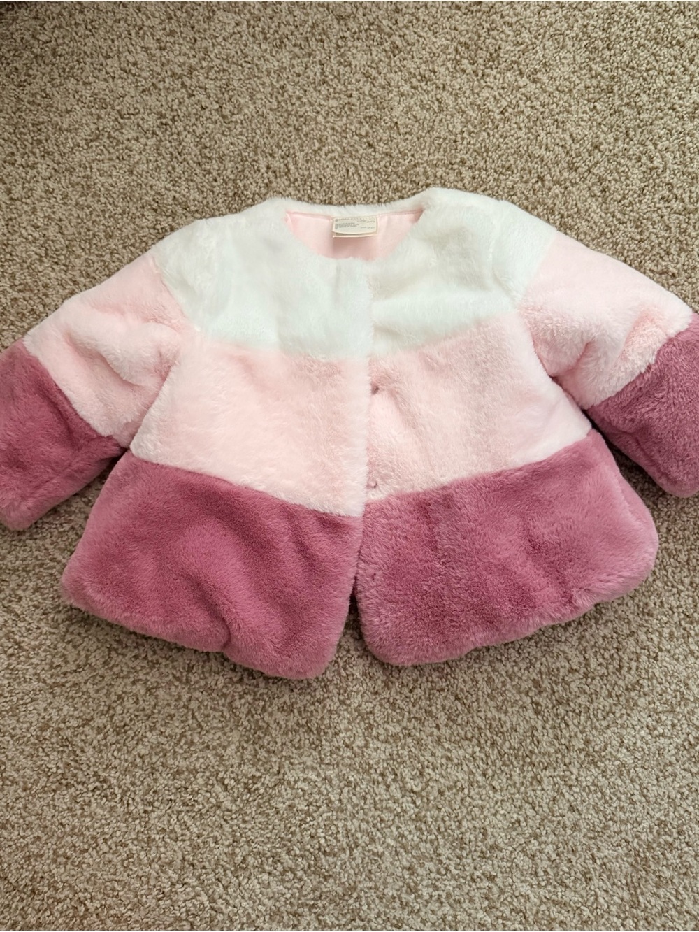 First Impressions Girls' Faux Fur Colorblock Pea Coat - White, Light Pink & Rose